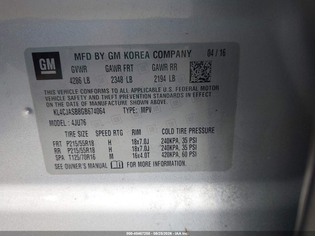 Aukcja sprzedaży 2016 Buick Encore, vin: KL4CJASB8GB674064, numer aukcji: 45467258