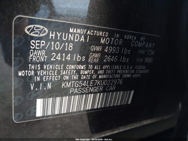 45467262 :رقم المزاد ، KMTG54LE7KU022976 vin ، 2019 Genesis G70 3.3t Advanced مزاد بيع