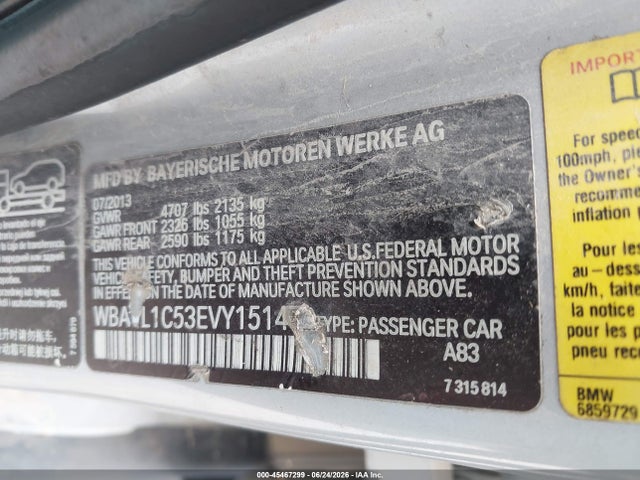 Aukcja sprzedaży 2014 Bmw X1 Xdrive28i, vin: WBAVL1C53EVY15147, numer aukcji: 45467299