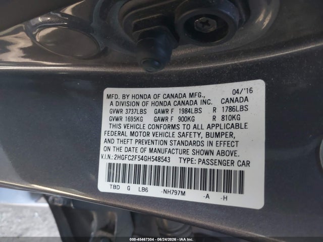 Honda Civic Lx 2016 2HGFC2F54GH548543 Image 9