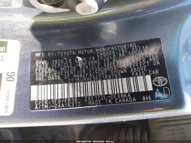 Toyota COROLLA LE 2014 2T1BURHE9EC168783 Image 9