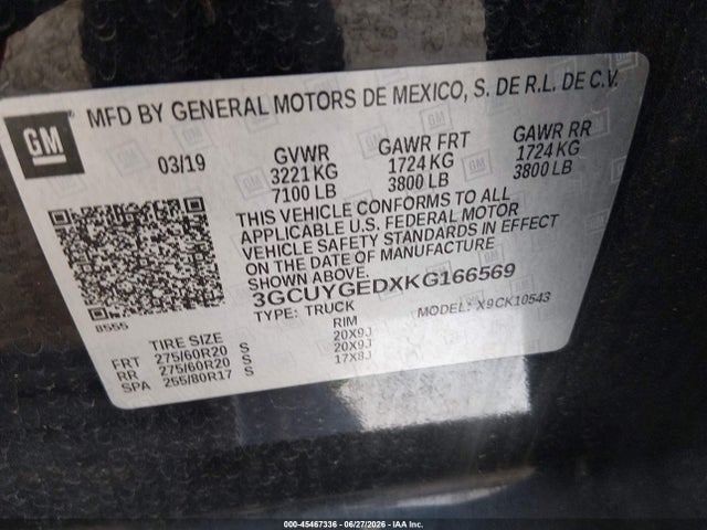 3GCUYGEDXKG166569 Chevrolet Silverado 1500 Ltz