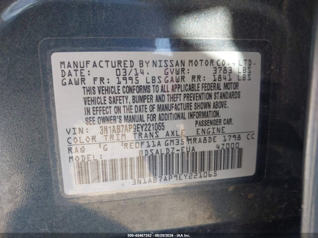 3N1AB7AP9EY221065 Nissan SENTRA SV