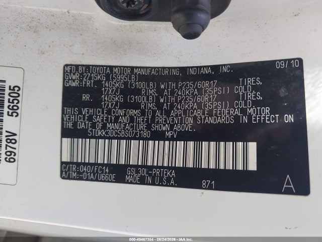Auction sale of the 2011 Toyota Sienna Le V6, vin: 5TDKK3DC5BS073180, lot number: 45467354