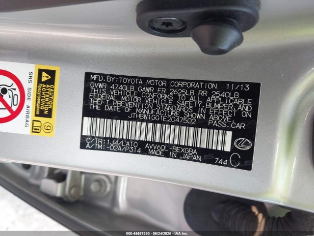 Aukcja sprzedaży 2014 Lexus Es 300h, vin: JTHBW1GG1E2047502, numer aukcji: 45467390