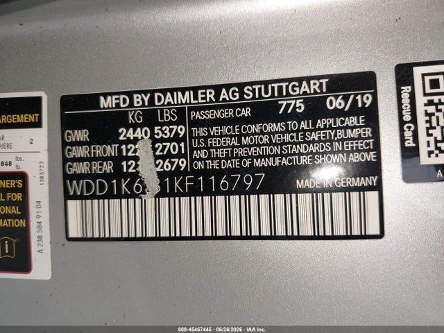2019 Mercedes-benz E 450 4matic მანქანა იყიდება აუქციონზე, vin: WDD1K6JB1KF116797, აუქციონის ნომერი: 45467445