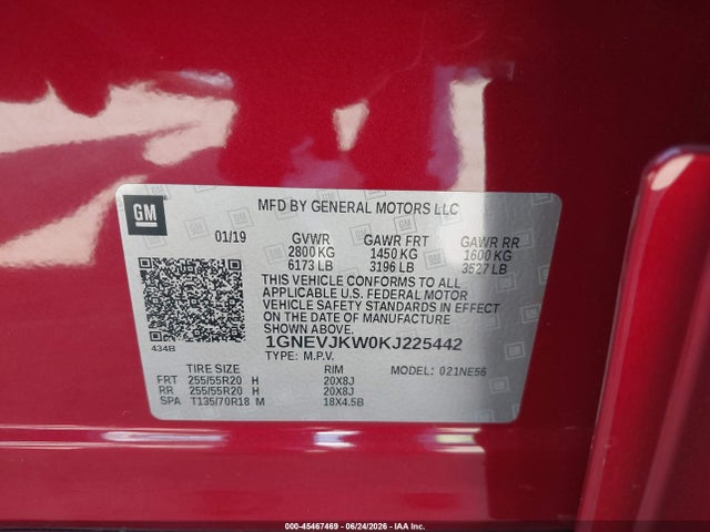 1GNEVJKW0KJ225442 Chevrolet Traverse High Country