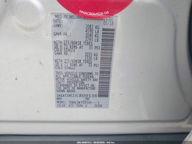Nissan Rogue Sl 2018 5N1AT2MT2JC809538 Image 9