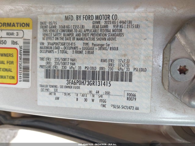 45467529 :رقم المزاد ، 3FA6P0H73GR131415 vin ، 2016 Ford Fusion Se مزاد بيع