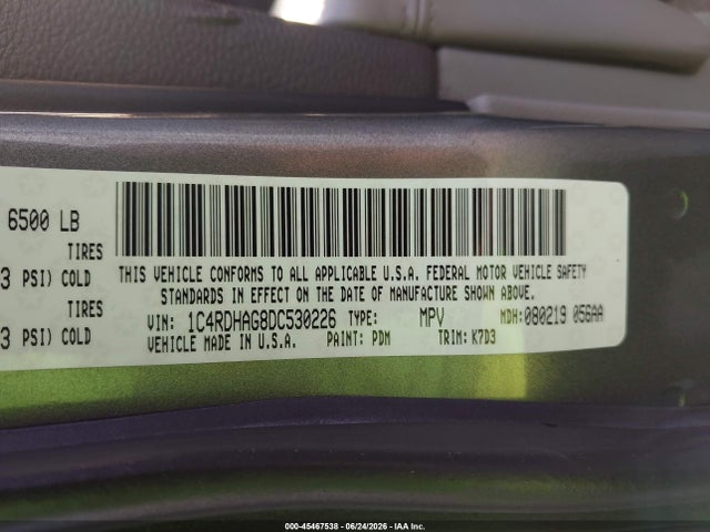 Aukcja sprzedaży 2013 Dodge Durango Sxt, vin: 1C4RDHAG8DC530226, numer aukcji: 45467538