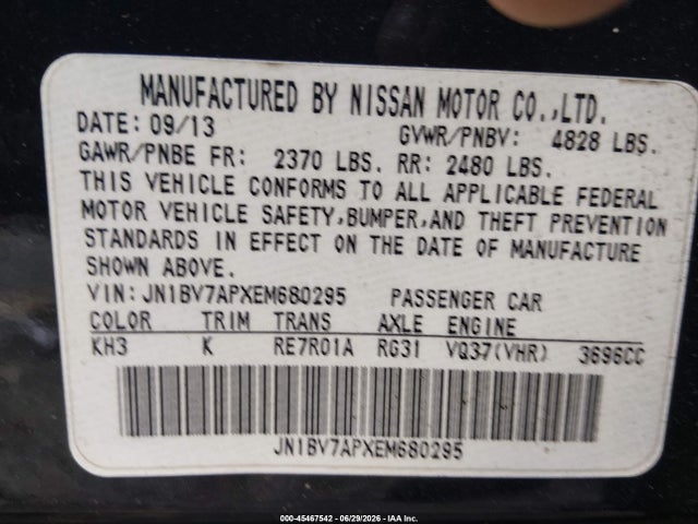 Продаж на аукціоні авто 2014 Infiniti Q50 Sport, vin: JN1BV7APXEM680295, номер лоту: 45467542