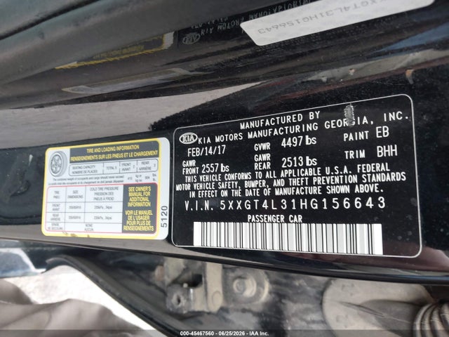 2017 Kia Optima Lx მანქანა იყიდება აუქციონზე, vin: 5XXGT4L31HG156643, აუქციონის ნომერი: 45467560