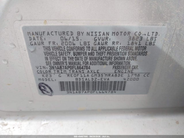 3N1AB7AP0FL664784 Nissan Sentra Fe+ S/s/sl/sr/sv