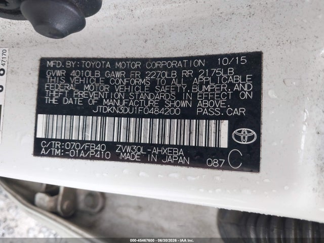 Toyota Prius Three 2015 JTDKN3DU1F0484200 Image 9
