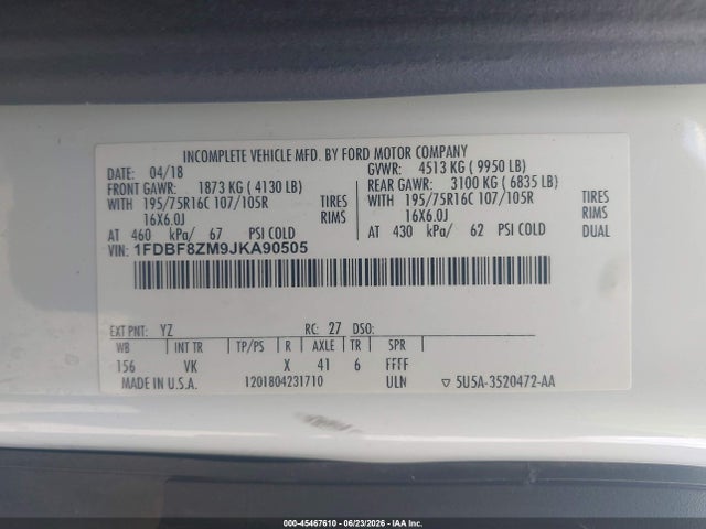 Ford Transit-350 Cab 2018 1FDBF8ZM9JKA90505 Image 9