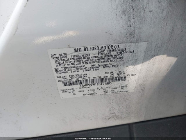 Aukcja sprzedaży 2011 Ford Taurus Sel, vin: 1FAHP2EW1BG121885, numer aukcji: 45467627