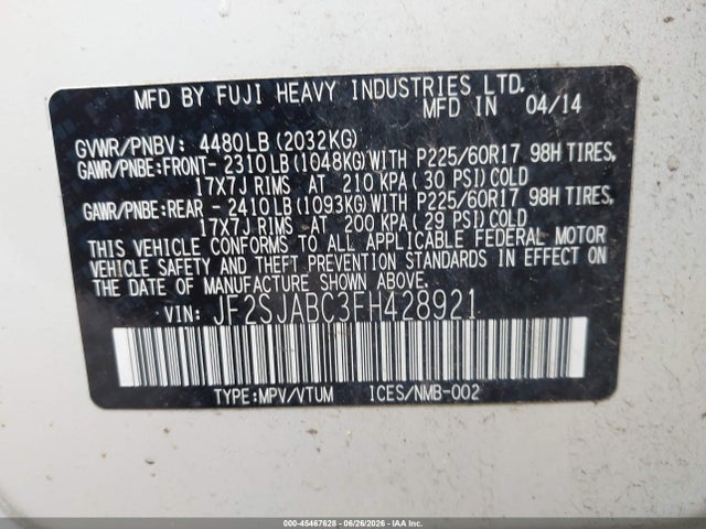 Subaru Forester 2.5i 2015 JF2SJABC3FH428921 Image 9