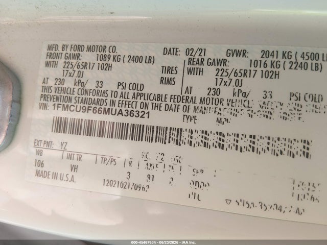 Ford ESCAPE S 2021 1FMCU9F66MUA36321 Image 9