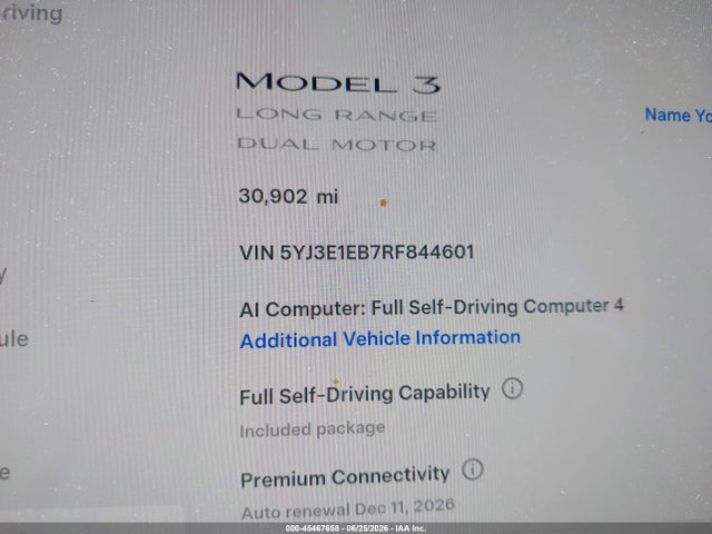 Aukcja sprzedaży 2024 Tesla Model 3 Long Range Dual Motor All-wheel Drive, vin: 5YJ3E1EB7RF844601, numer aukcji: 45467658