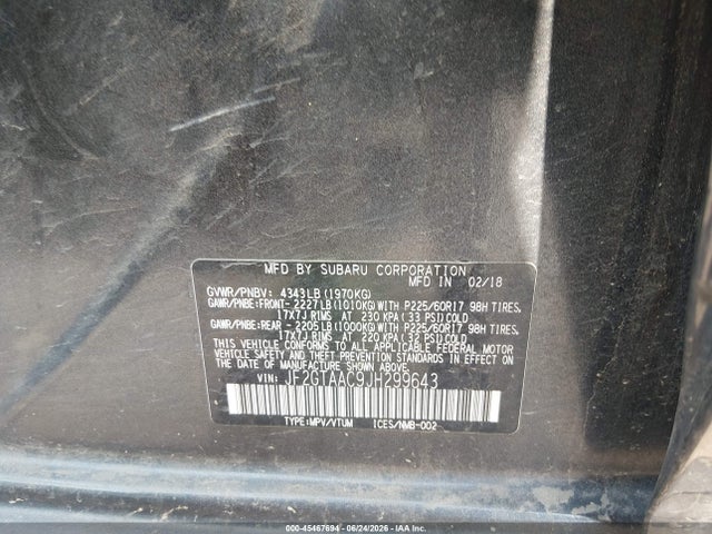 Продажа на аукционе авто 2018 Subaru Crosstrek 2.0i, vin: JF2GTAAC9JH299643, номер лота: 45467694