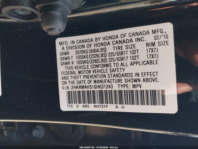 Honda CR-V EX 2016 2HKRM4H51GH631243 Image 9