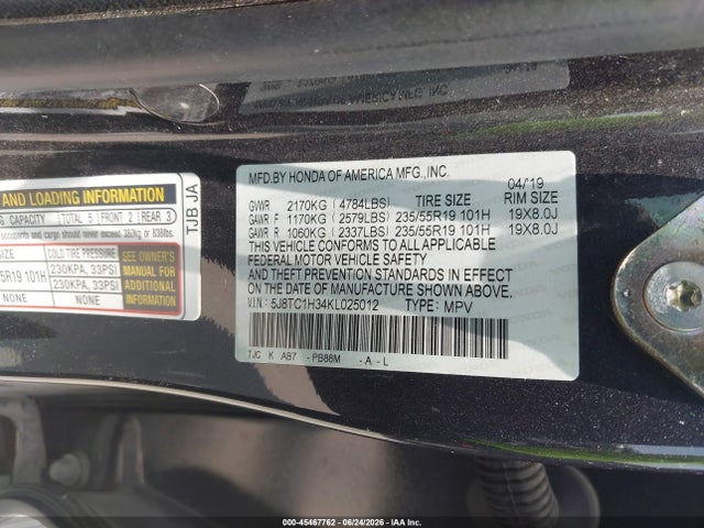 Продаж на аукціоні авто 2019 Acura Rdx Standard, vin: 5J8TC1H34KL025012, номер лоту: 45467762