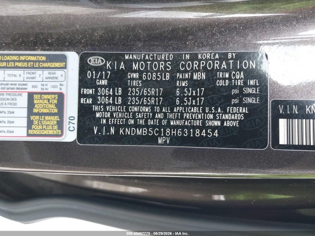 KIA SEDONA LX 2017 KNDMB5C18H6318454 Image 9
