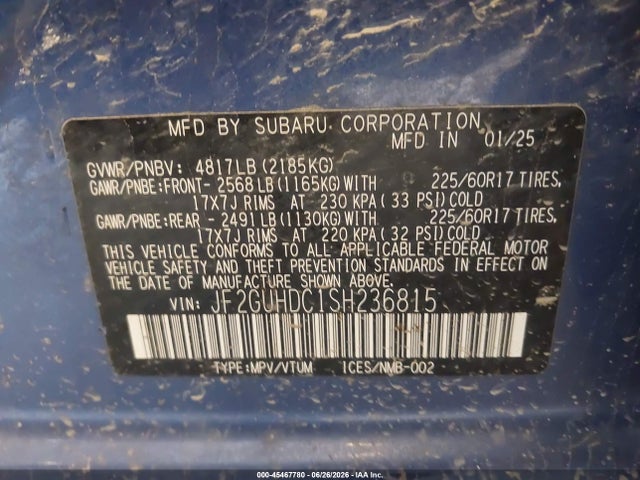 Продажа на аукционе авто 2025 Subaru Crosstrek Premium, vin: JF2GUHDC1SH236815, номер лота: 45467780