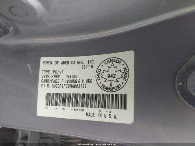 1HGCR2F78HA803102 Honda ACCORD EX