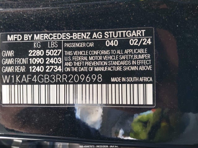 Продажа на аукционе авто 2024 Mercedes-benz C 300, vin: W1KAF4GB3RR209698, номер лота: 45467873