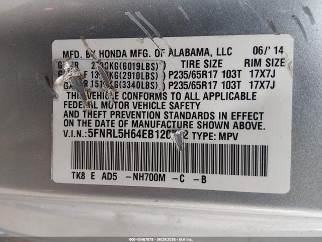 Honda Odyssey Ex-l 2014 5FNRL5H64EB120722 Image 9