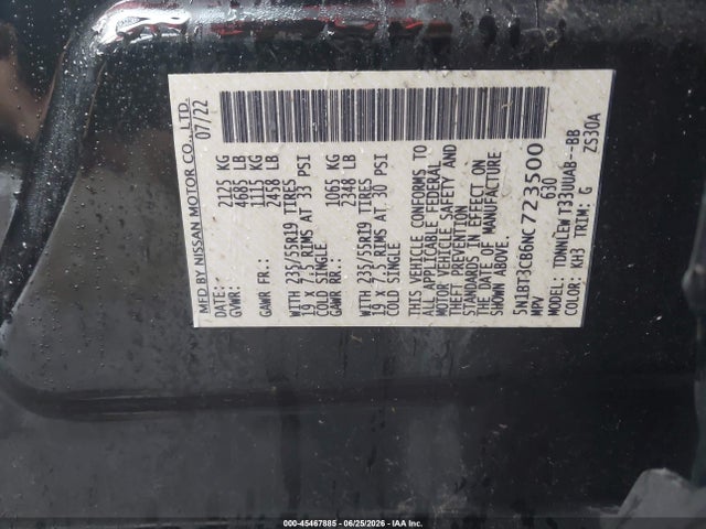 Продаж на аукціоні авто 2022 Nissan Rogue Sl Intelligent Awd, vin: 5N1BT3CB6NC723500, номер лоту: 45467885