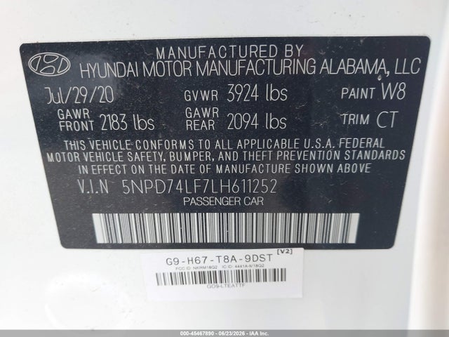 Hyundai ELANTRA SE 2020 5NPD74LF7LH611252 Image 9