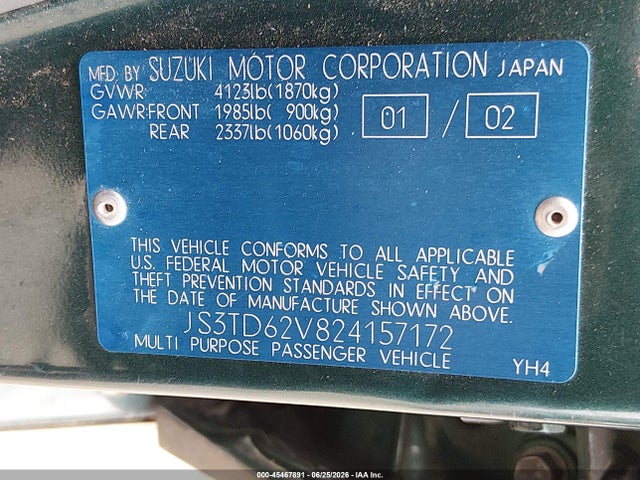 Продажа на аукционе авто 2002 Suzuki Grand Vitara Jlx/limited, vin: JS3TD62V824157172, номер лота: 45467891