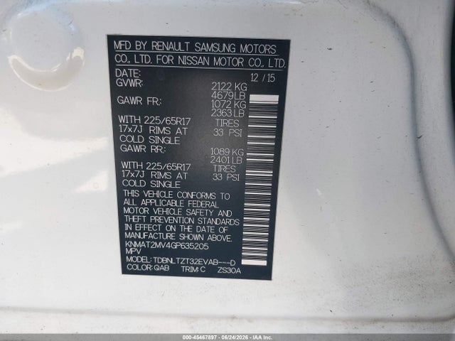 Nissan ROGUE SV 2016 KNMAT2MV4GP635205 Image 9