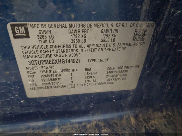 Продаж на аукціоні авто 2017 Gmc Sierra 1500 Sle, vin: 3GTU2MECXHG144927, номер лоту: 45467899