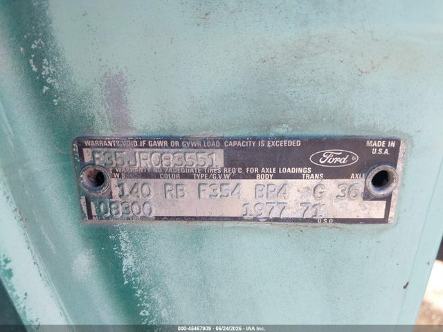 1977 Ford F-350 მანქანა იყიდება აუქციონზე, vin: F35JR083551, აუქციონის ნომერი: 45467909