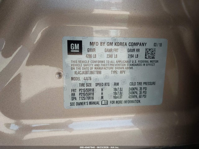 Продажа на аукционе авто 2018 Buick Encore Preferred, vin: KL4CJASB7JB677898, номер лота: 45467940