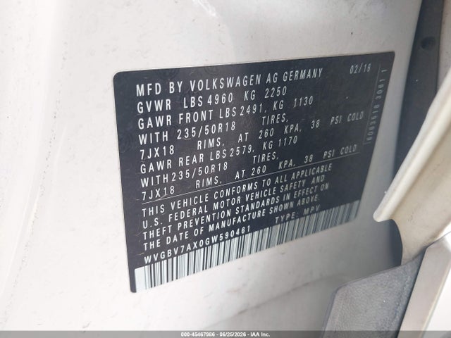 WVGBV7AX0GW590461 Volkswagen TIGUAN SE
