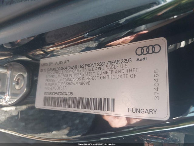 45468008 :رقم المزاد ، WAUB8GFF4G1034935 vin ، 2016 Audi A3 2.0t Premium مزاد بيع