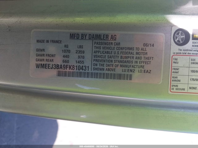 WMEEJ3BA9FK810431 Smart Fortwo Pure