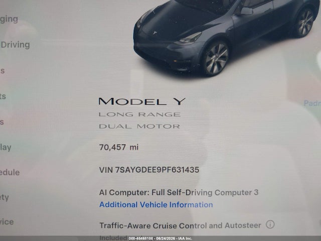 Aukcja sprzedaży 2023 Tesla Model Y Awd/long Range Dual Motor All-wheel Drive, vin: 7SAYGDEE9PF631435, numer aukcji: 45468108