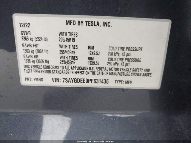 Aukcja sprzedaży 2023 Tesla Model Y Awd/long Range Dual Motor All-wheel Drive, vin: 7SAYGDEE9PF631435, numer aukcji: 45468108