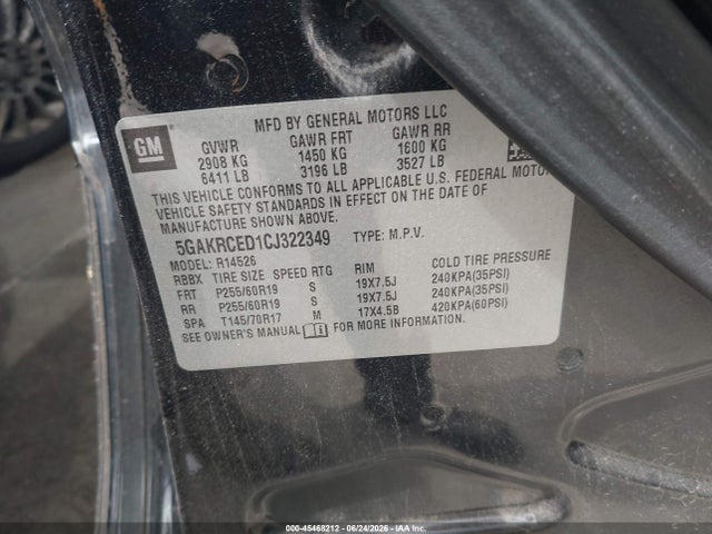 Aukcja sprzedaży 2012 Buick Enclave Leather, vin: 5GAKRCED1CJ322349, numer aukcji: 45468212