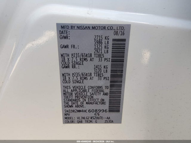 Nissan Pathfinder Sl 2017 5N1DR2MM4HC608996 Image 9