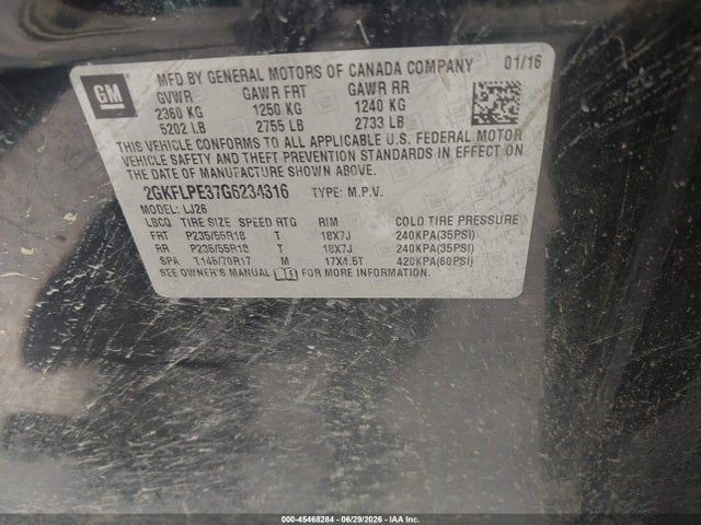 Aukcja sprzedaży 2016 Gmc Terrain Slt, vin: 2GKFLPE37G6234316, numer aukcji: 45468284