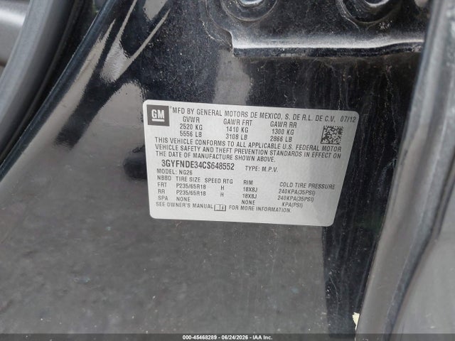 Aukcja sprzedaży 2012 Cadillac Srx Luxury Collection, vin: 3GYFNDE34CS648552, numer aukcji: 45468289