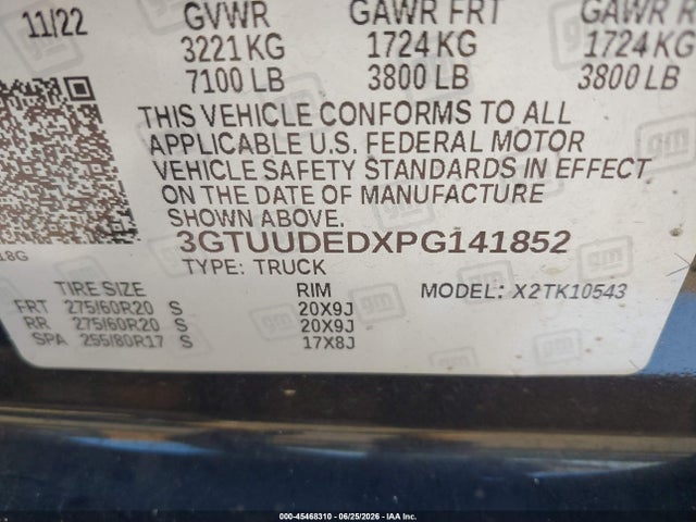 Aukcja sprzedaży 2023 Gmc Sierra 1500 4wd  Short Box Slt, vin: 3GTUUDEDXPG141852, numer aukcji: 45468310