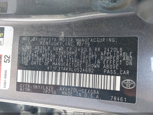 4T1F31AKXLU524692 Toyota Camry Hybrid Xle