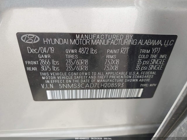 Hyundai Santa Fe Sel 2020 5NMS3CAD7LH208593 Image 9